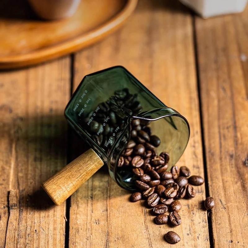 Messbecher aus Glas mit Holzgriff für Kaffee, Milch, Espresso, Küche, Backwerkzeuge, graduierte Skala, Heimbar, Geschenk