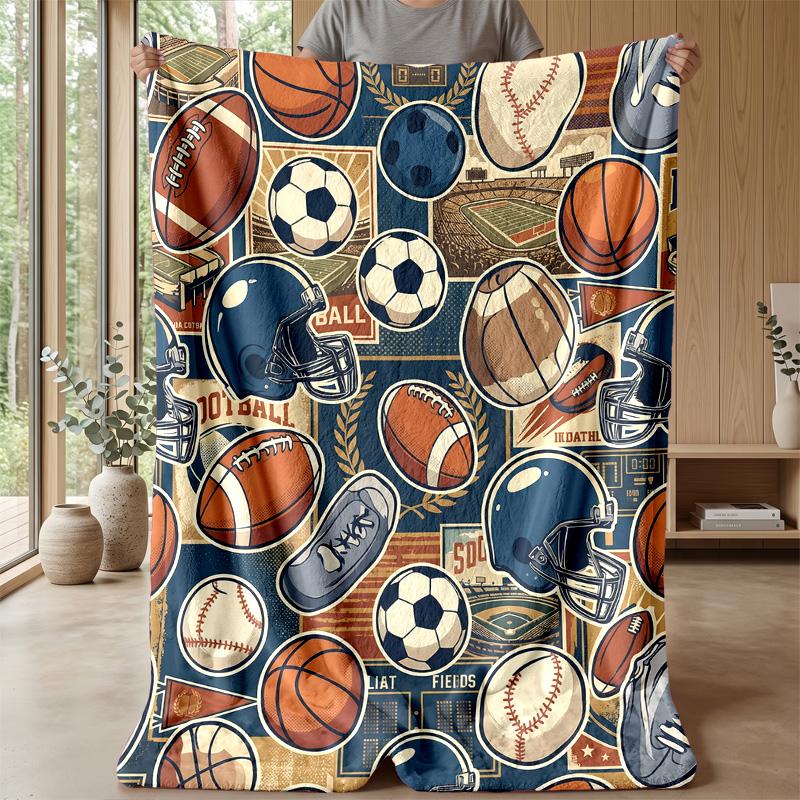 Sports Ball Pattern Theme blanket Lightweight Warm Flannel Blanket Decorative Throw Blanket for Home Decoration