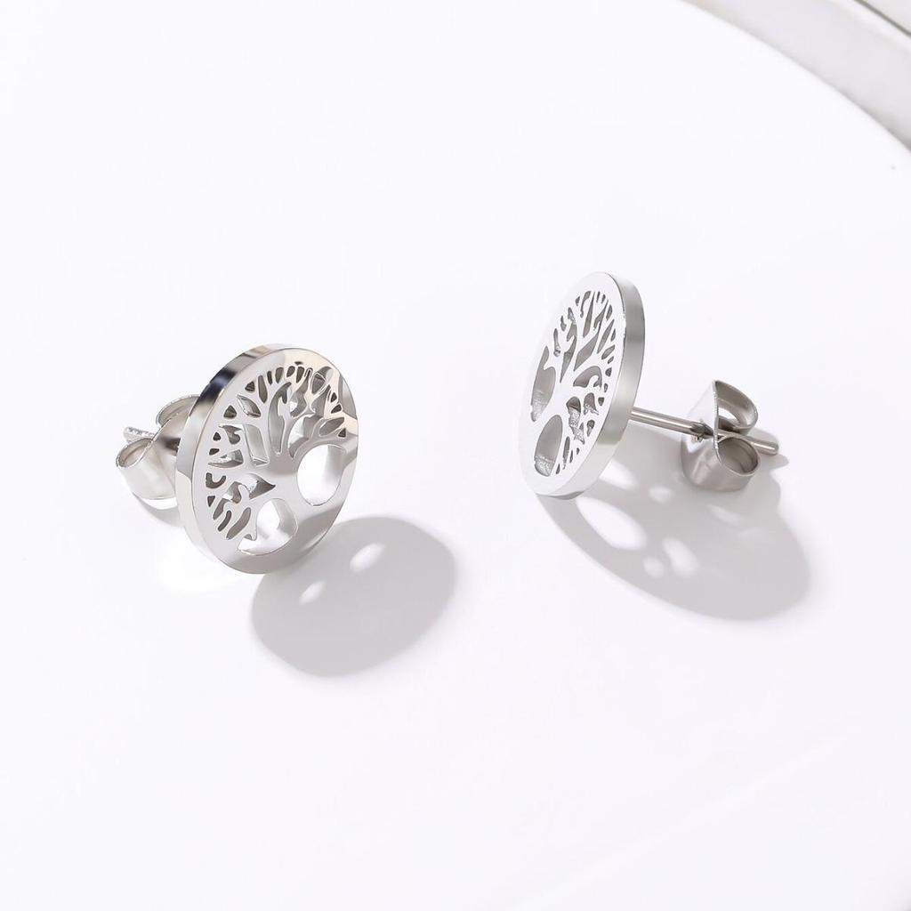 Women's Titanium Steel Tree of Life Dangle Earrings - 18K Gold, European & American Fashion Jewelry.