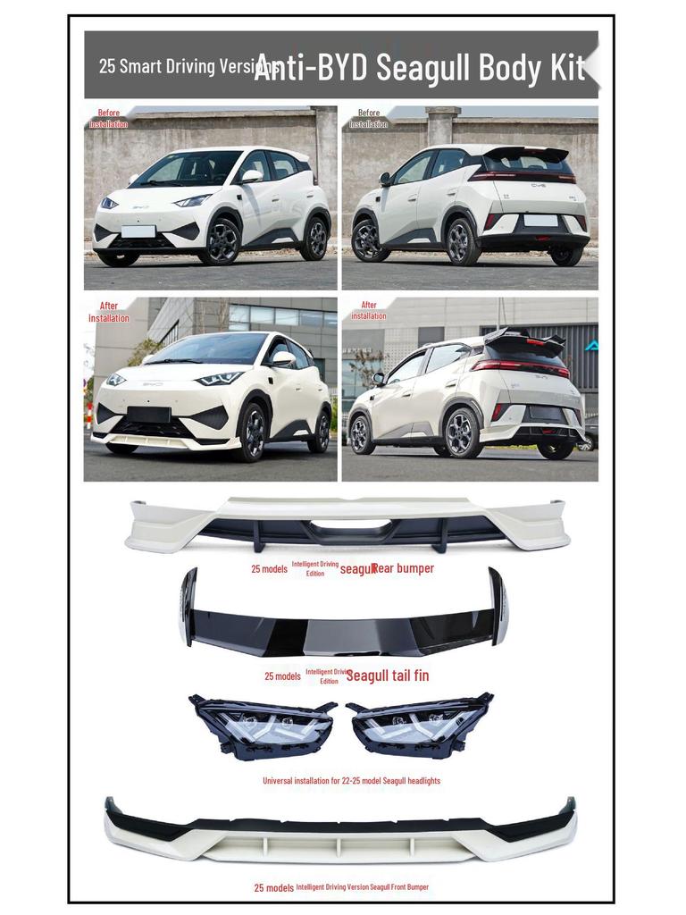 Wind Deflector & Spoilers for BYD Seagull: Headlights, Rear Bumper & Front Lip