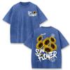 Yellow Cartoon Little Daisy Print Ladies T-Shirt Loose Wash Oversized Short Sleeve American Vintage Street Top Casual Tee