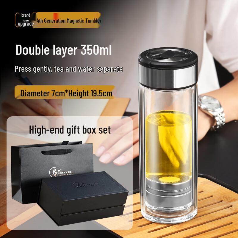 MINGHUI Magnetic Tea Infuser Double-Wall Glass Mug