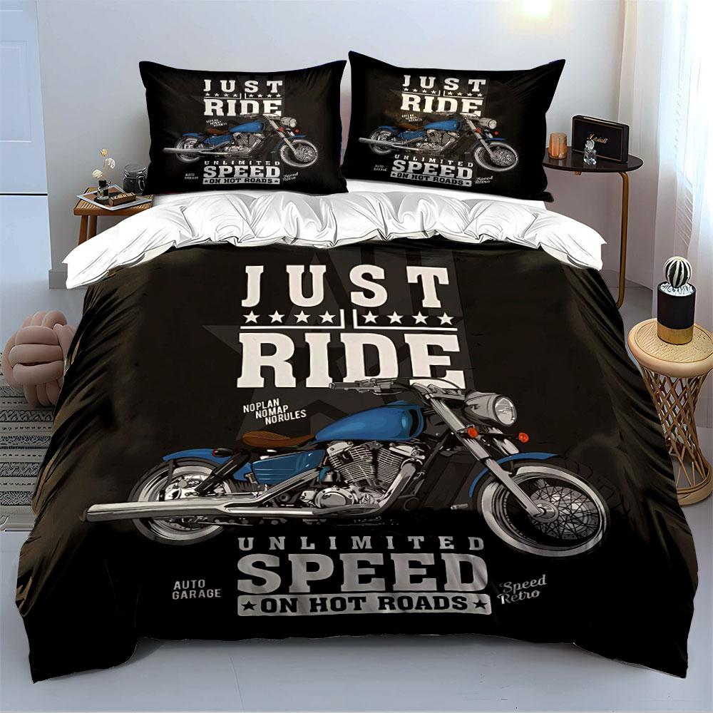 Just Ride Motorrad Print Bettwäsche Bettbezug Set Bettbezug Kissenbezüge (1*Bettbezug 2*Kissenbezüge, ohne Bettdecke)