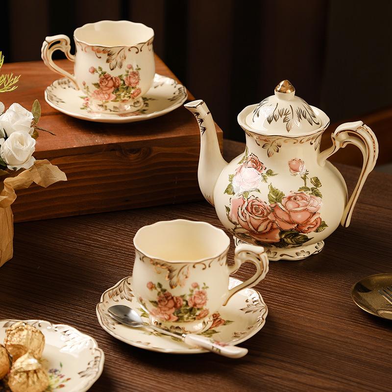 1cup + 1Saucer Flowering Tea Cups and Saucers Set, Tea Set, Ivory Ceramic Floral Tea Cups Set Coffee Cups Set