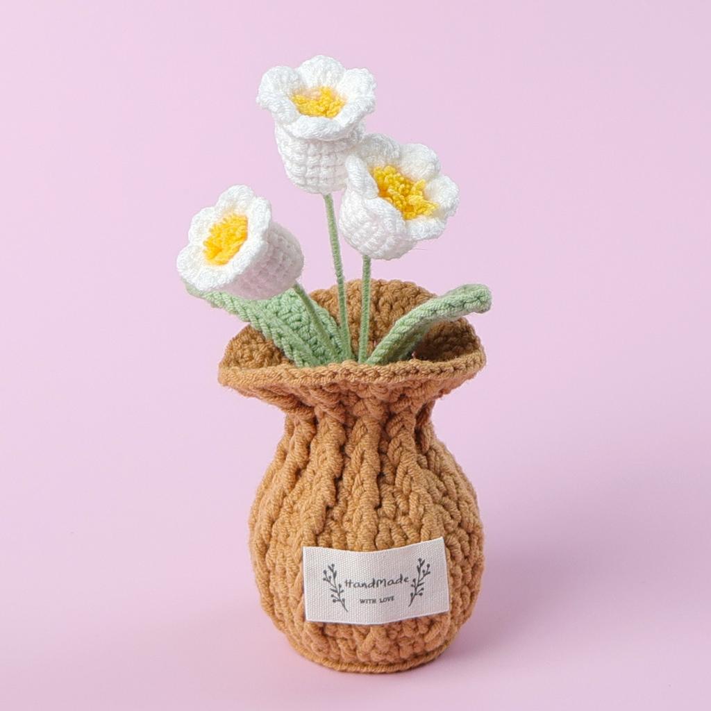 2025 Tulips Crochet Flowers with Kintted Potted Kinttted Sunflower Pot Desk Accessories Handwoven Plant Pot Home Decor Gift