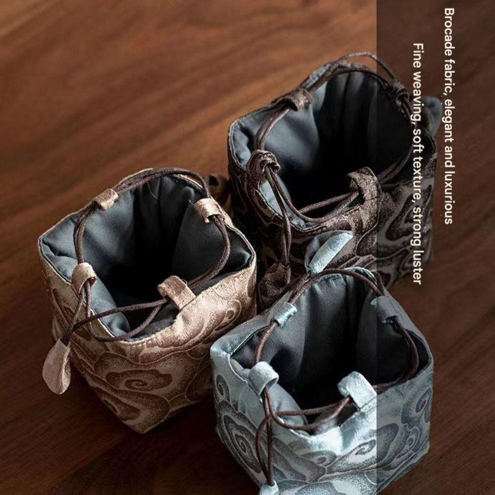 Teeset-Aufbewahrungstasche im chinesischen Stil, verdickt, multifunktional, Teekannen-Stoffbeutel, bestickt, tragbar, Teetassen-Kordelzugbeutel