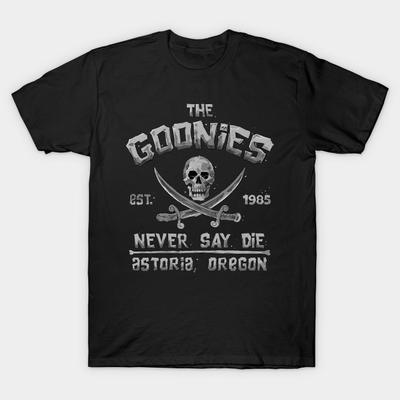 Pánské černé tričko s potiskem The Goonies Never Die Vintage Potisk na papíře bez ořezu Bavlněné tričko