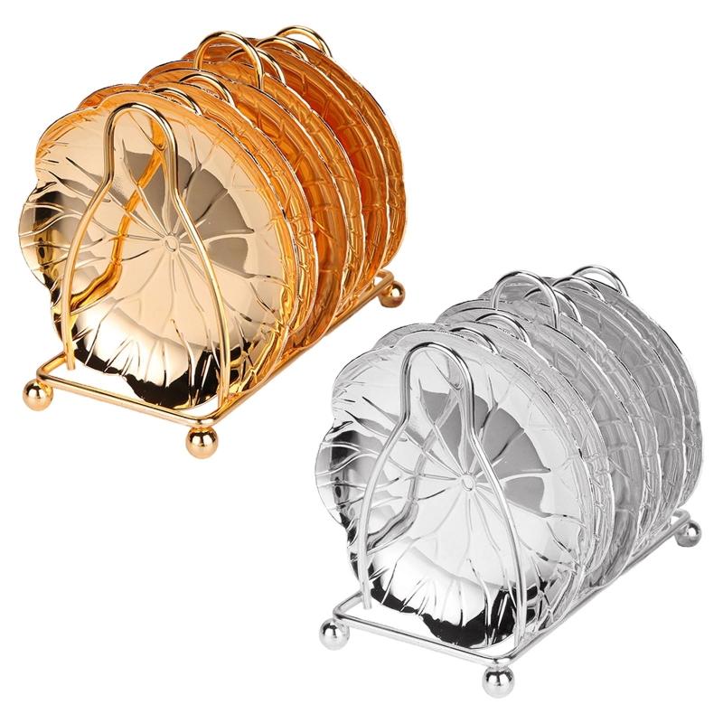 Luxe theeschotel Lotusbladpatroon Vintage theekopjes schotels met metalen standaard Drankonderzetters Theeservies Huisverwarmingscadeau