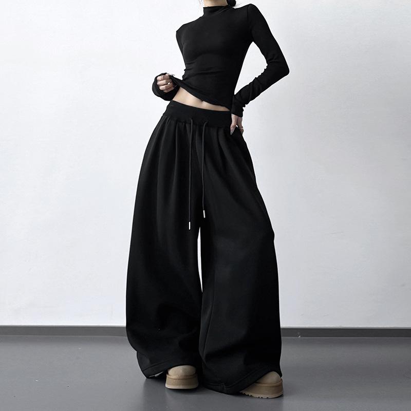 Women s 2025 Winter Plus Velvet High-Waisted Wide-Leg Drawstring Pants - Loose Fit, Curved Drape Style. Large
