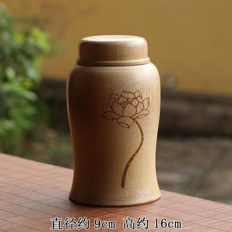 Bamboo products Bamboo natural tea cans Tea warehouse waking tea bucket Bamboo storage tank Storage tank Household portable tea packaging screw-top tea canister (lotus design)