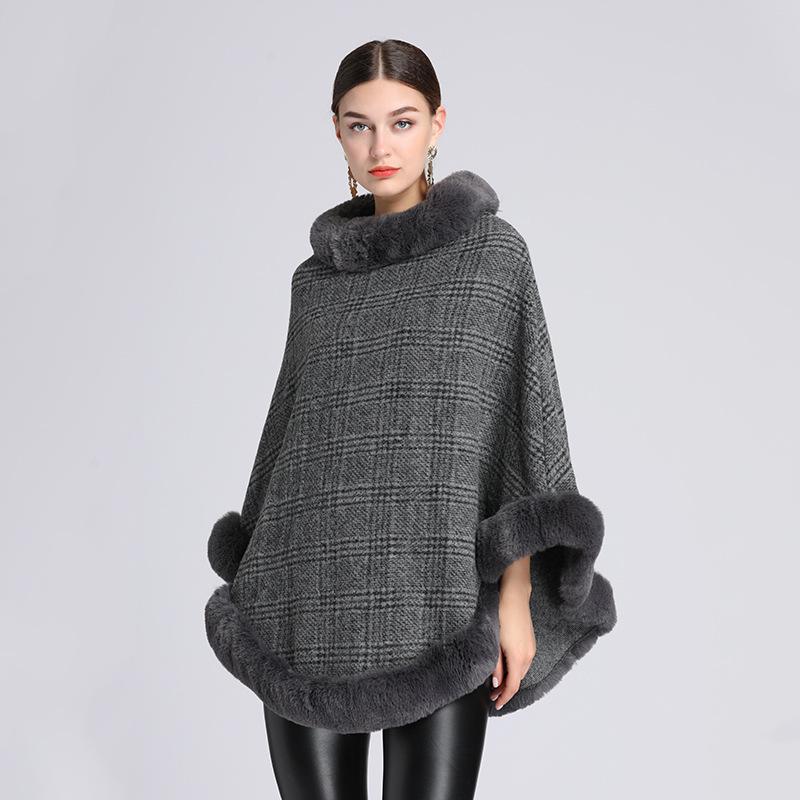 Autumn and Winter Hair Collar Shawl Cape Loose Pullover Sweater Tweed Jacket