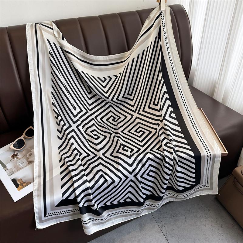90cm Foulard Imprime En Soie De Mûrier Pour Femmes Retro, Mode Serge, Chale Decoratif, Protection solaire
