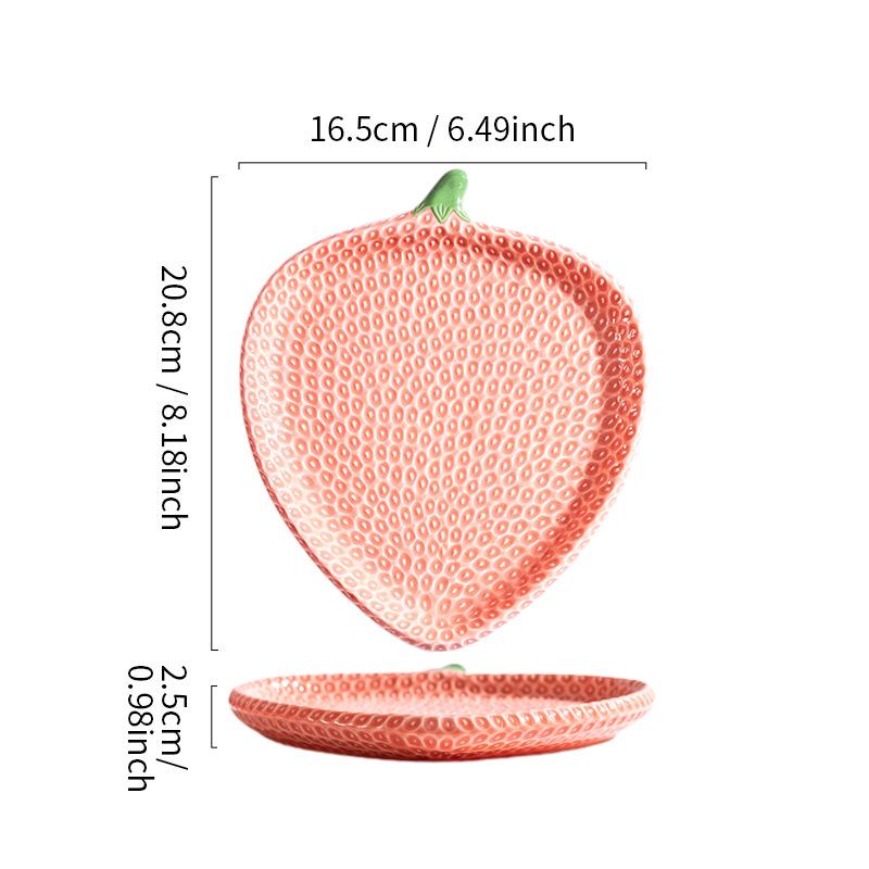 Nordic Creative Ceramic Tableware: Strawberry Design - Dinner, Soup, Steak, Dessert Plates & Two-Tier Serving Platter.