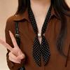 Women Scarf Imitation Pearl Buckle One-Piece Design Scarf Lightweight Chiffon Satin French Retro Black White Dot Neck Collar