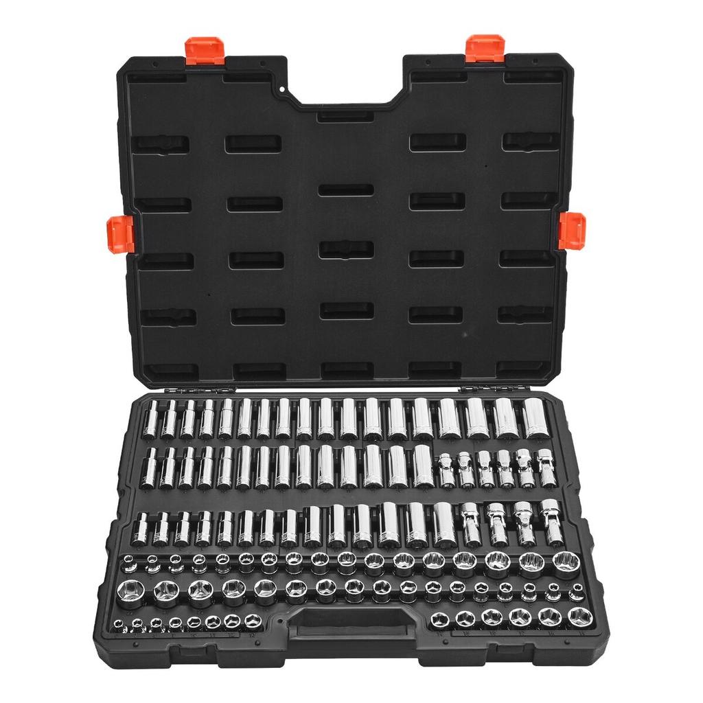 Socket Set, 104 Pieces, 9.5 Mm Drive Socket Tool Set, Metric Size from 6 To 24 Mm, Deep and Standard, Mechanic Tool Kit with Storage Case, Chrome