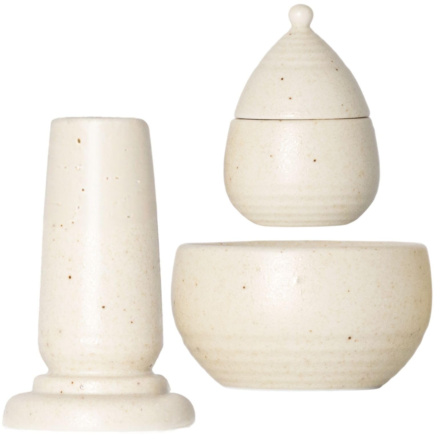 

Ceramic Arte White Mikage Buddhist Altar Set (3-Piece Set: Vase, Incense Burner, and Candle Holder with Fire Extinguisher Lid) Made in Japan, Small,