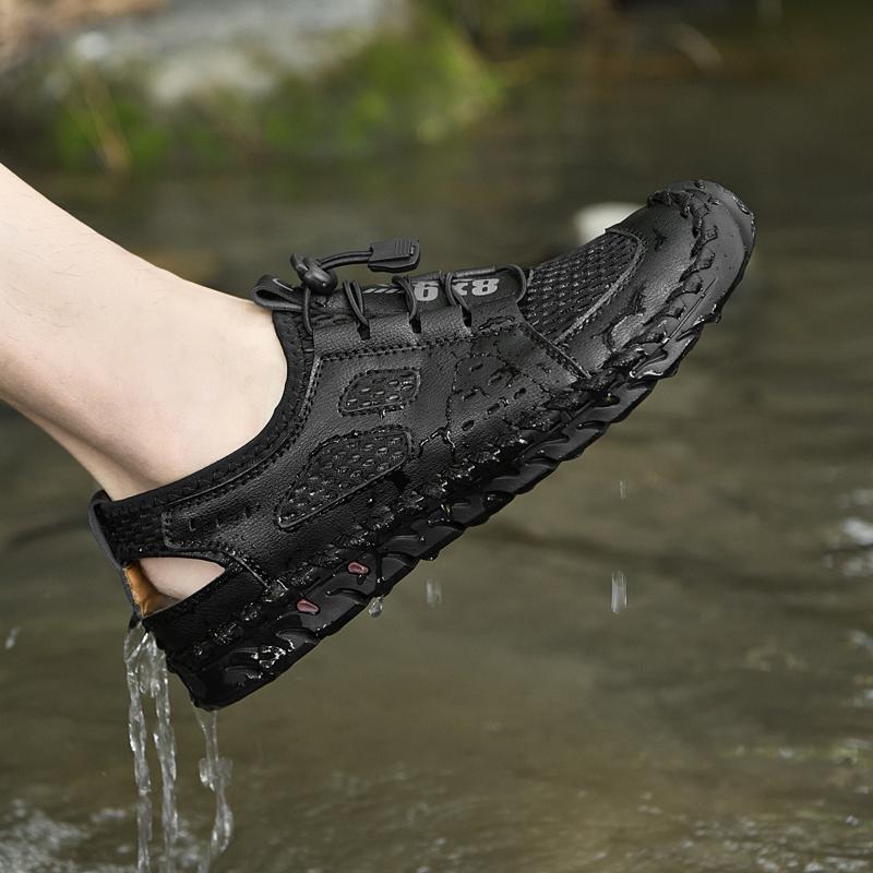 Summer Men's Casual Leather Sandals Breathable Outdoor Water Beach Shoes Man Sports Sandals Platform Hiking Wading Sneakers Roman Shoes