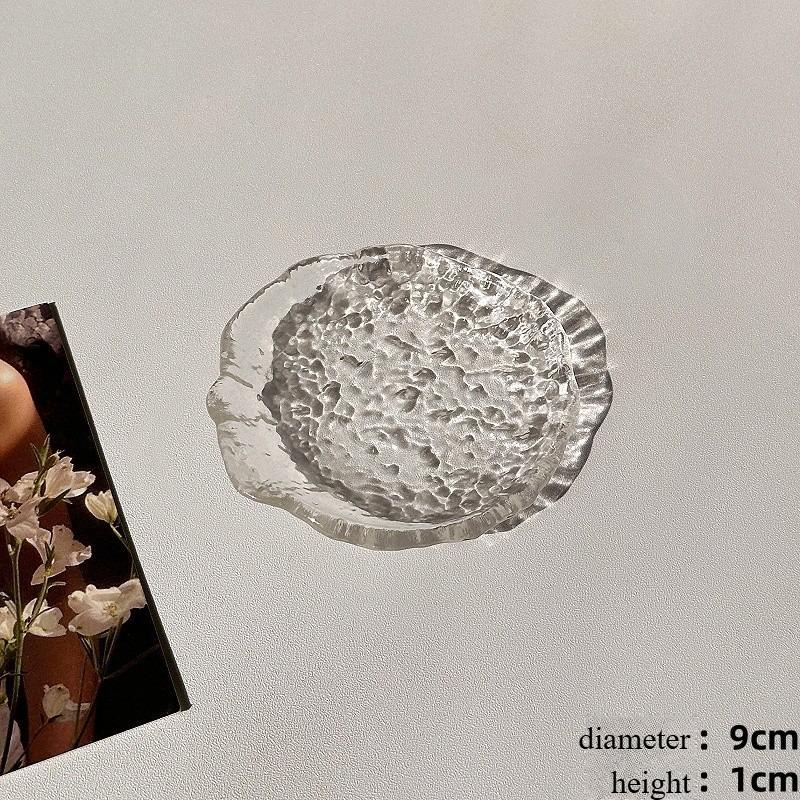 Pink Irregular Transparent Dessert Snack Plate Ins Style Household Exquisite Dim Sum Plate Fruit Cake Dessert Glass Storage Box