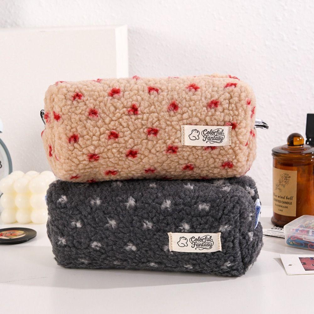 Plush Pen Bag Polka Dot Stationery Pouch New Stationery Storage Bag Back To School