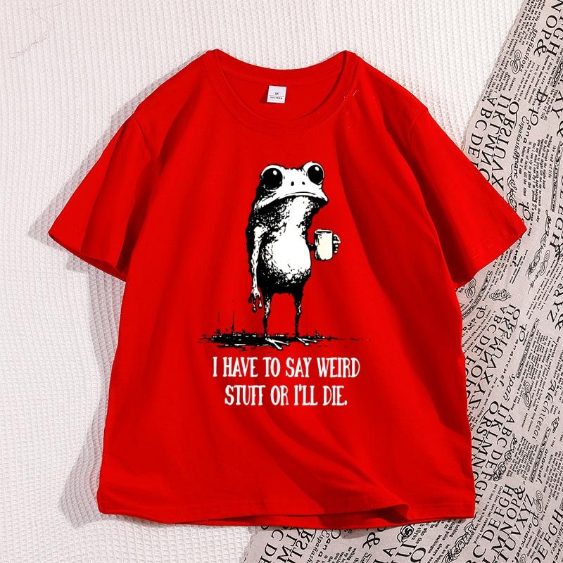 Weird Cafe Fun Frog Tshirt Short Sleeve Tshirt Casual Crew Neck Street Style YK Frog Tshirt Women Clothing Fashion YK Top