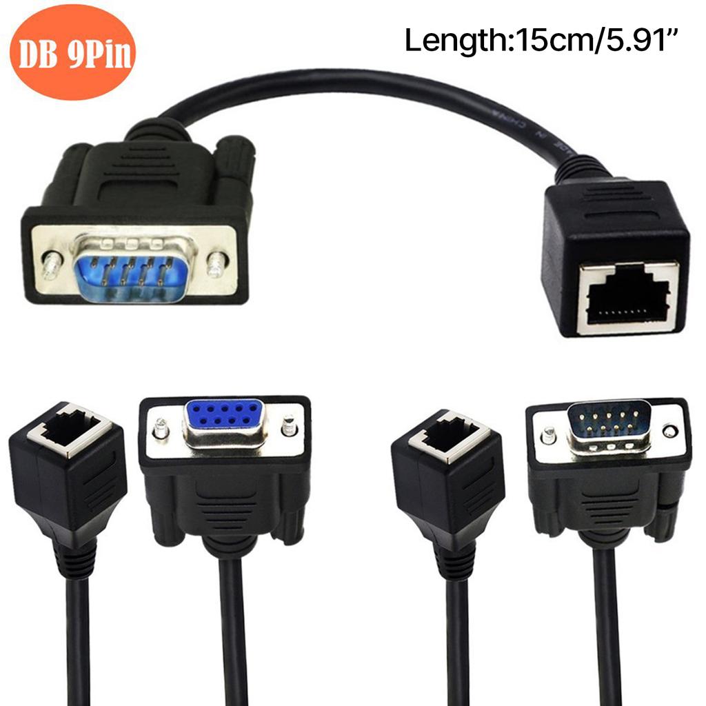 DB9 RS232 Male Female to RJ45 Female Port Ethernets CAT5 Couplers Extenders Adapters DB9 9Pin Connectors 15cm