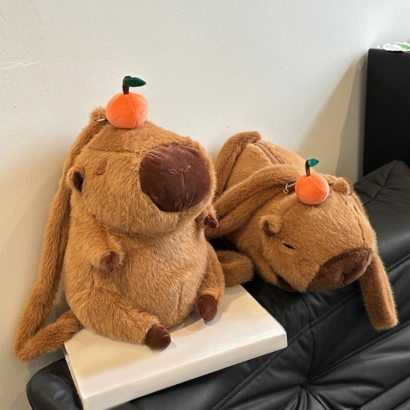 Lovely Capybara Backpack Plush Shoulder Bag School Lunch Bag for Kids Adult Daily Use Cartoon Backpack Birthday Gift
