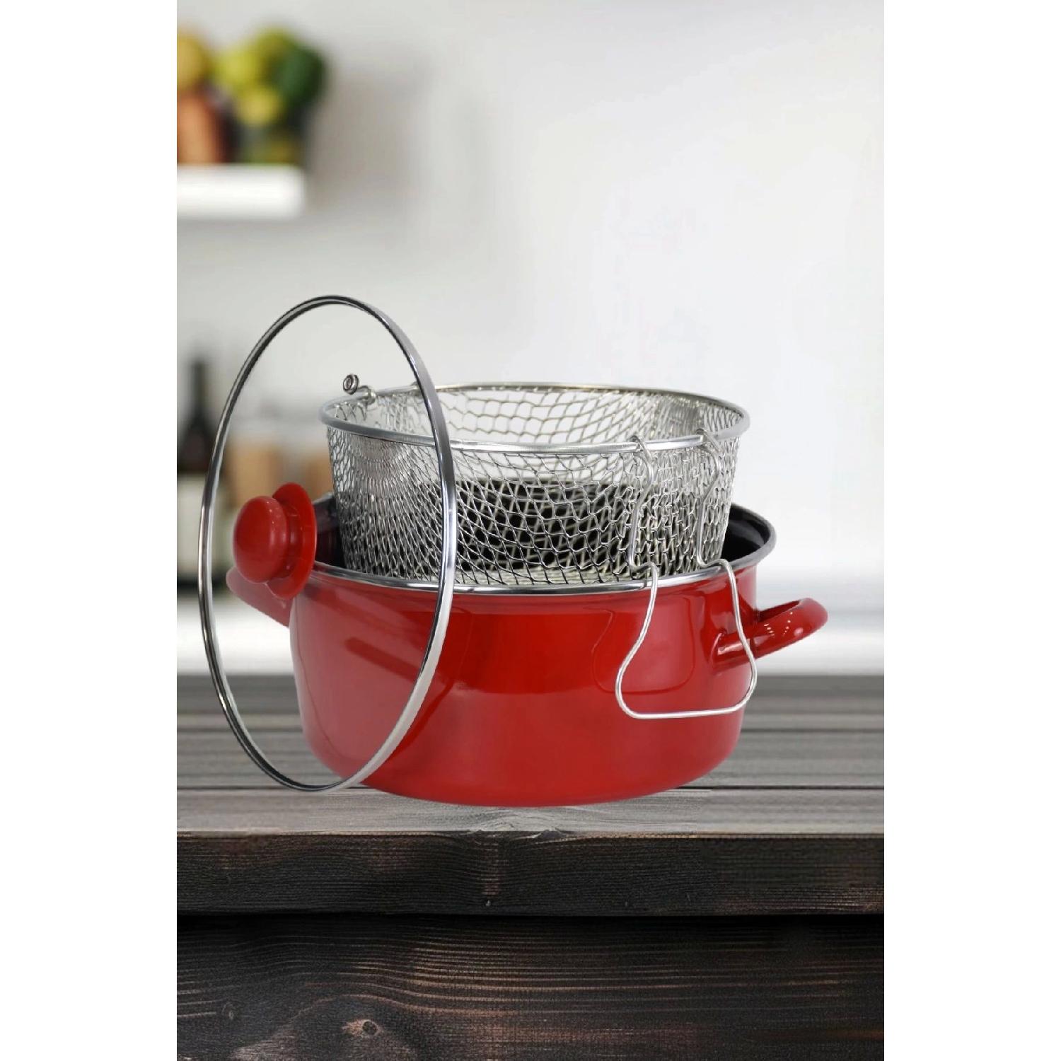 

Enamel Frying Pot With Glass Lid 24 Cm Red червоний