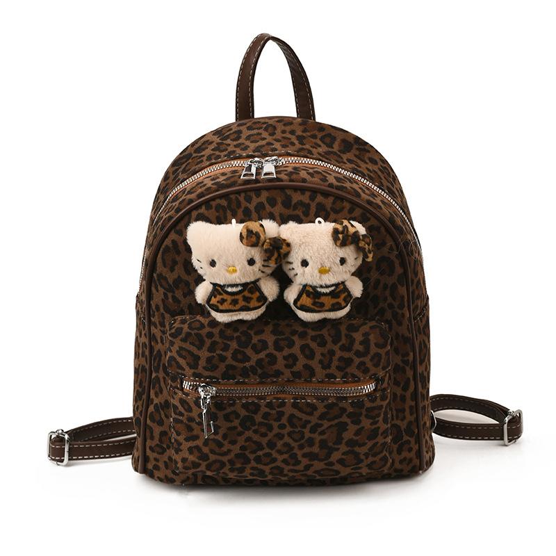 Leopard Print Large-Capacity Woolen Backpack Autumn And Winter Elementary School Bag Children'S Backpack Tide