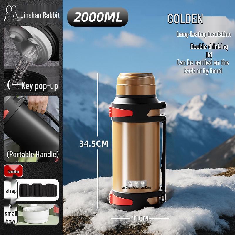 Men's 304 Stainless Steel Thermos Flask: Large Capacity, Portable Water Bottle for Outdoor Travel