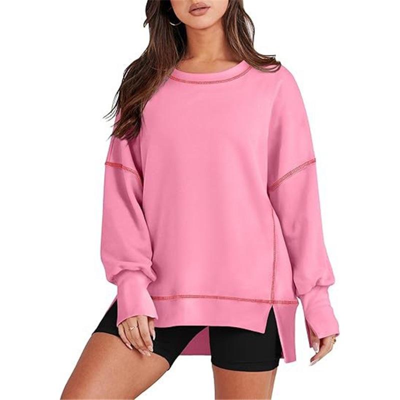 Europäischer und amerikanischer Stil Damen Lässiger lockerer Pullover Neuer lockerer Rundhals Farbblock Langarm-Oberteil