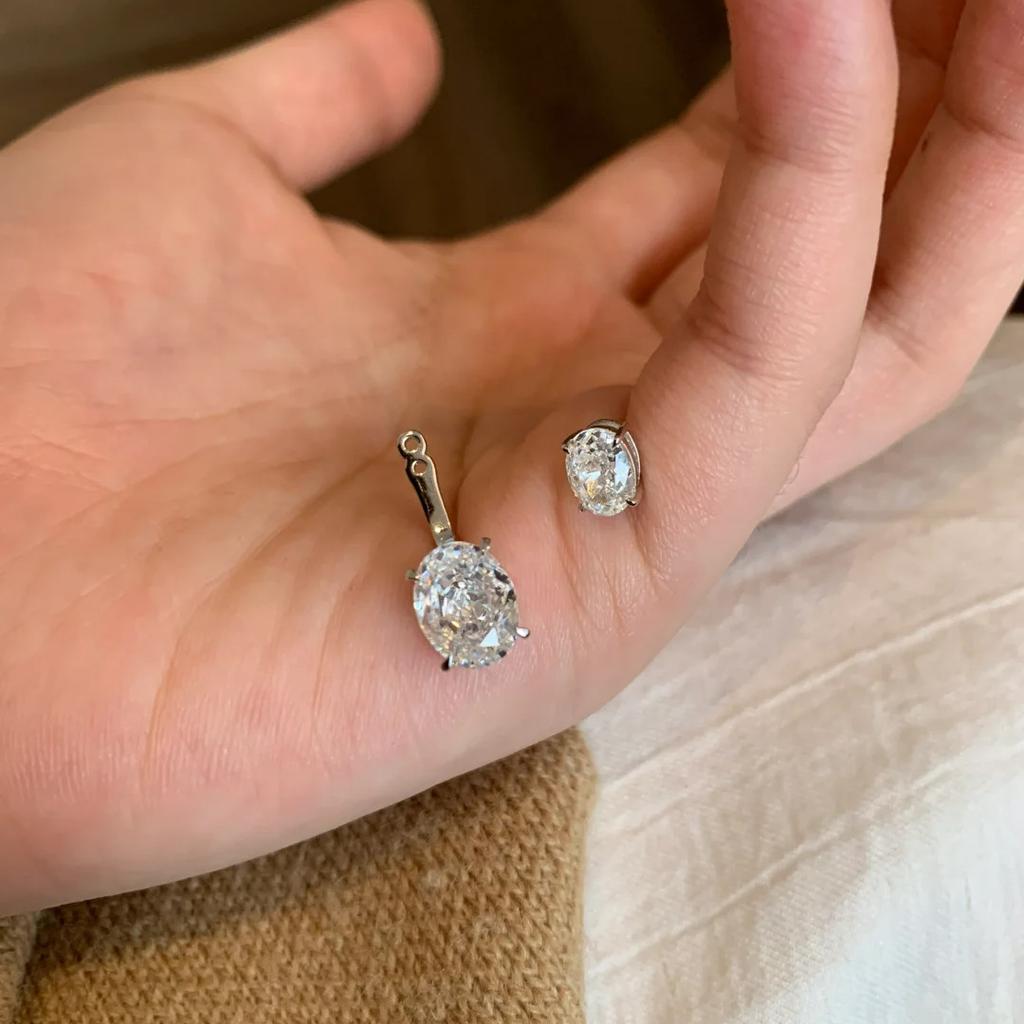 Classic Oval Cut Moissanite Ear Jacket Earring for Women Detachable Earrings 925 Silver Plated Jewely Party Wedding Gift
