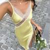 Damenmode, Sommer, Frühling, einfarbig, ärmellos, V-Ausschnitt, hohe Taille, Freizeitkleider