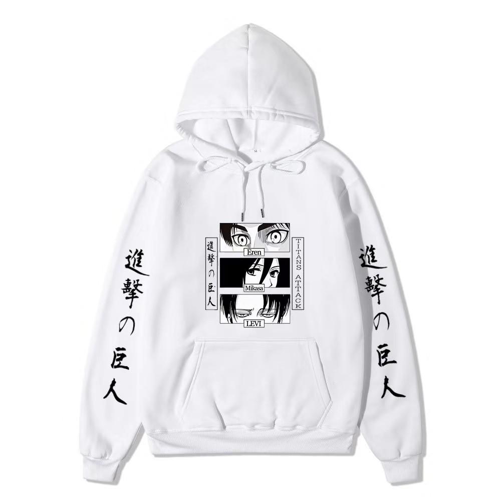 Unisex Attack on Titan Hoodie, Eren Mikasa Levi Anime Eyes Graphic Print Long Sleeve Pullover Hooded Sweatshirt Streetwear
