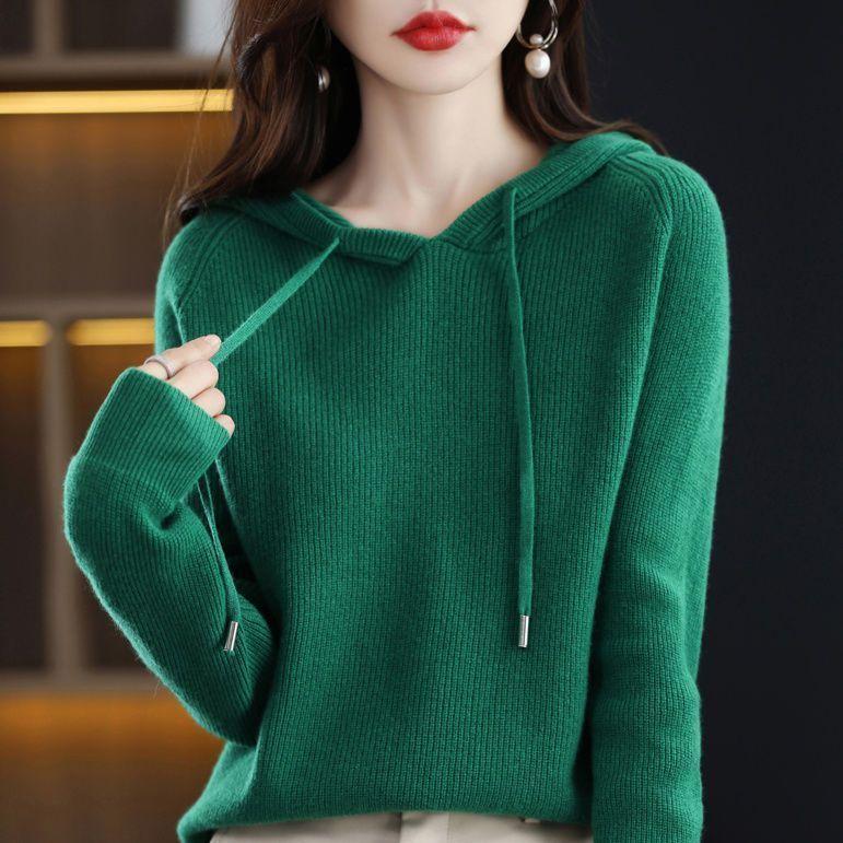 Otoño Invierno Mujeres Suéter Cálido Jersey Cuello con Capucha Abrigo Casual Punto Engrosado Chaqueta Tops Suéter