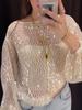 2025 Herbst Damen Casual Pailletten Mesh Top - Europäischer und Amerikanischer Stil