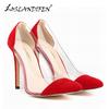 Women Pumps Sexy 12cm Transparent Leather VELVET High Heels Corset Pointed Toe Party Pumps Ladies Red Wedding Shoes