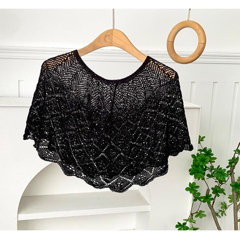 Ladies Knitted Ice Silk Shawl Summer Lightweight Hollow Out Design Fashionable Sequin Shoulder Cover Head Over Shoulder Wrap