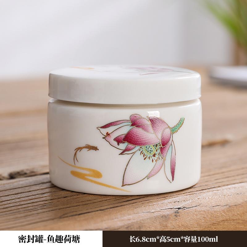 Ceramic tea sealed jar Household moisture-proof storage tank Tea set accessories Cosmetics packaging jar Mask Powder Jar
