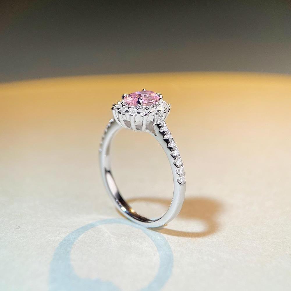 925 Sterling Silver Pink Diamond Snowflake Ring - Women's Simple Versatile Design, Hot Seller with High-Carbon Diamonds
