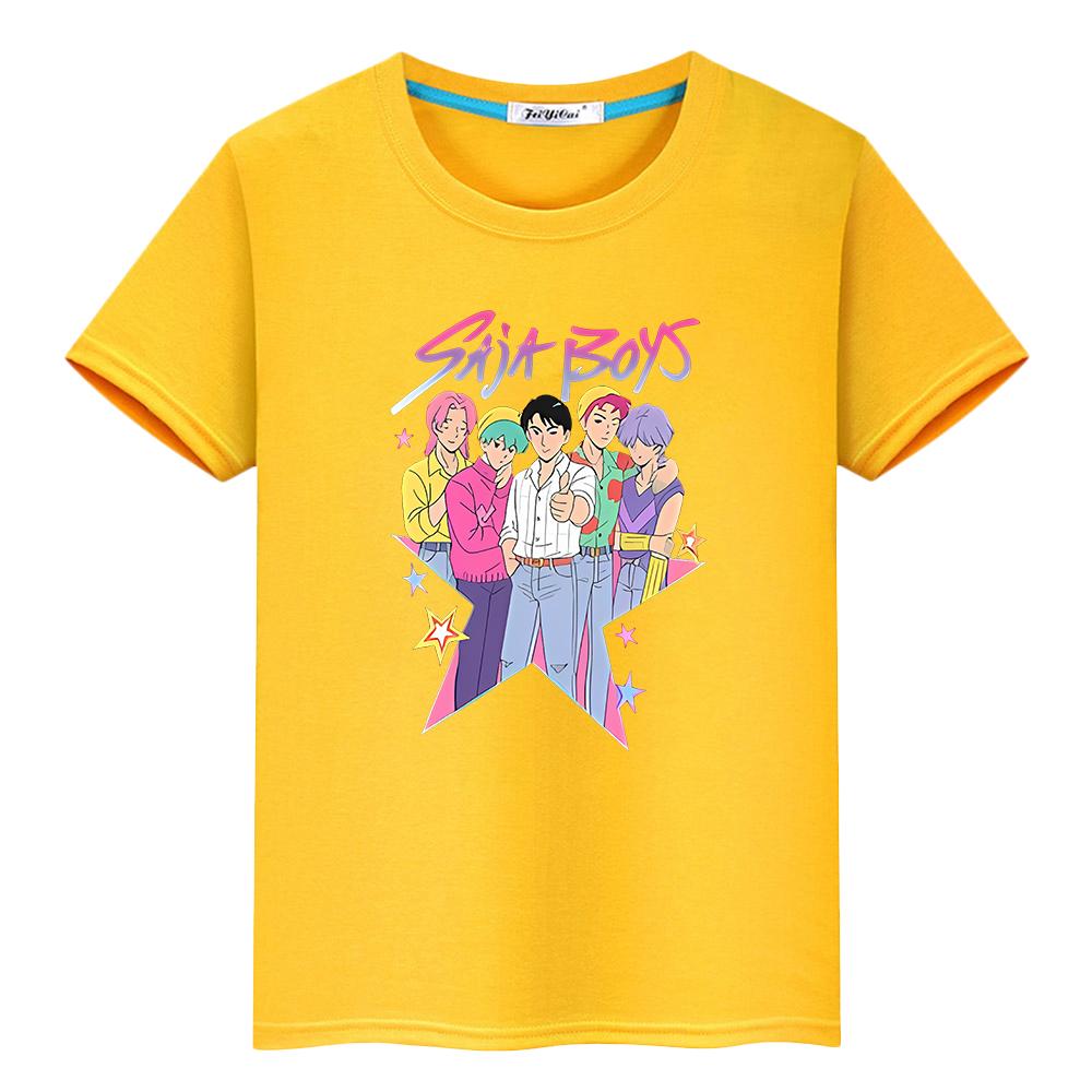 kpop demon hunters Print 100%Cotton t shirt for kids boy 10year y2k Saja Boys Kawaii Tees Cute Tops anime Short girls clothes
