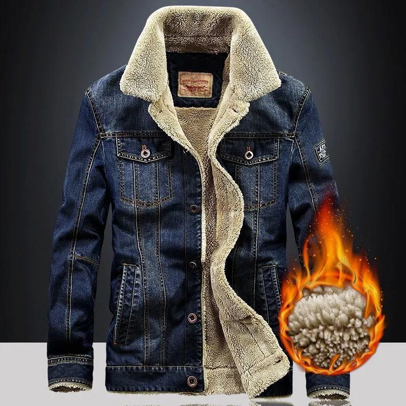 Autumn Winter Men's Denim Jacket Thickened Loose Plus Size Windproof and Warm Coat