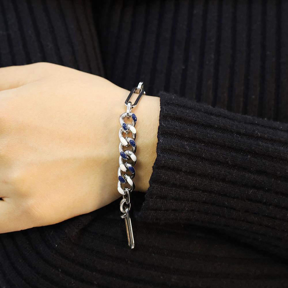 Jewelry Blue Epoxy Cuban Chain Splicing Bracelet Premium Titanium Steel Hand Jewelry