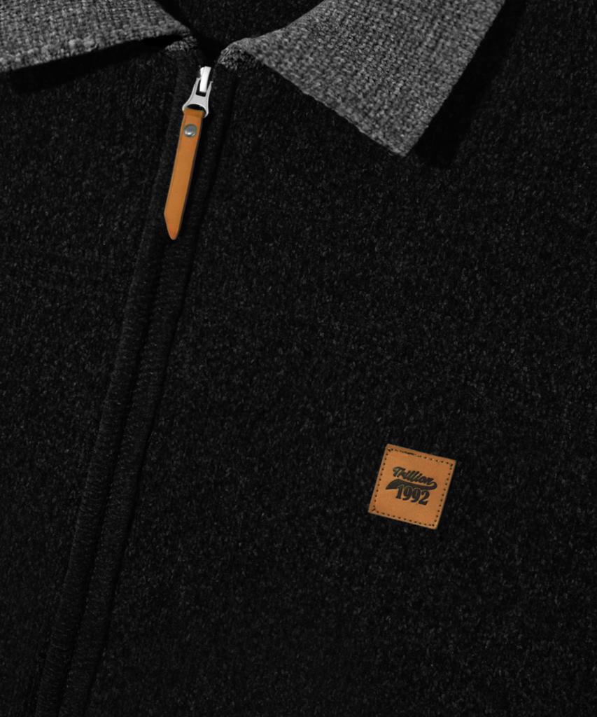TRILLION Color Work Collar Zip-Up Knit Jacket [Black]