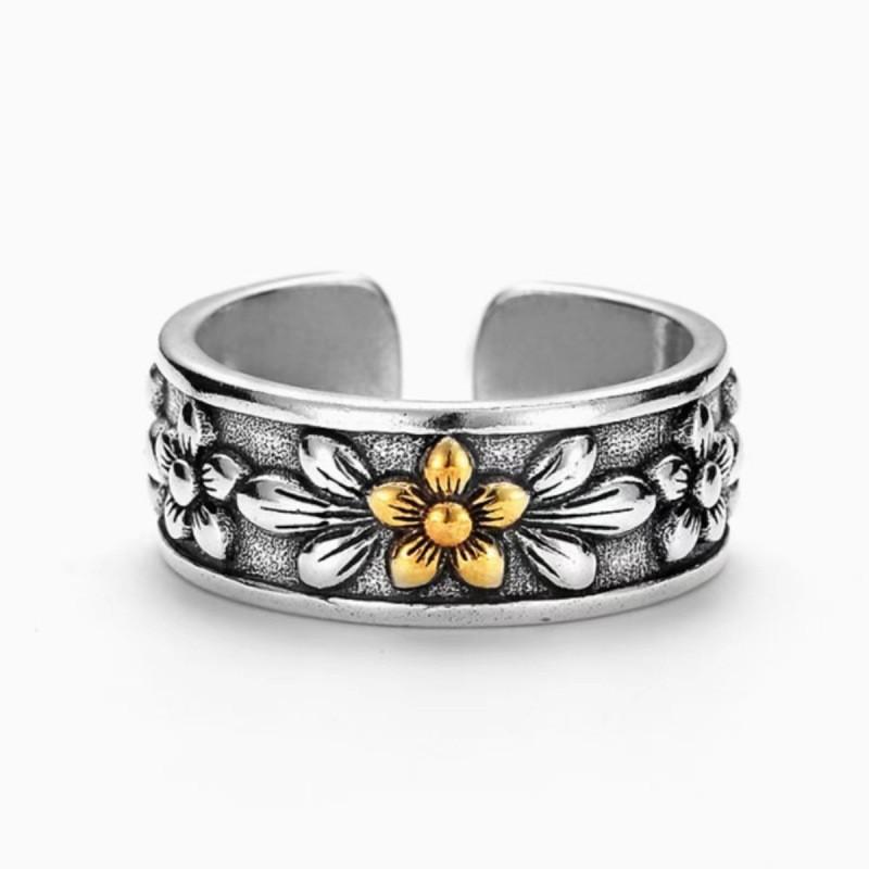 Vintage Floral Eye Of Horus Adjustable Ring Men Women Retro Geometric Copper Plated Finger
