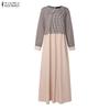 ZANZEA Women Casual Round Neck Loose Long Sleeve Print Dress Muslim
