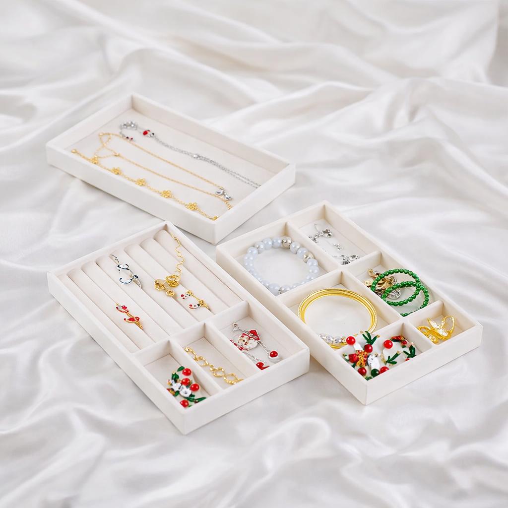 1PC, Flocking Jewelry Box Jewelry Tray, Color: Beige/Grey