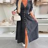 Fashion Sexy V-neck Denim Dress Women's Single Breasted Half Sleeved A-line Dress Solid Color Commute Minimalist Dresses Spring and Summer New