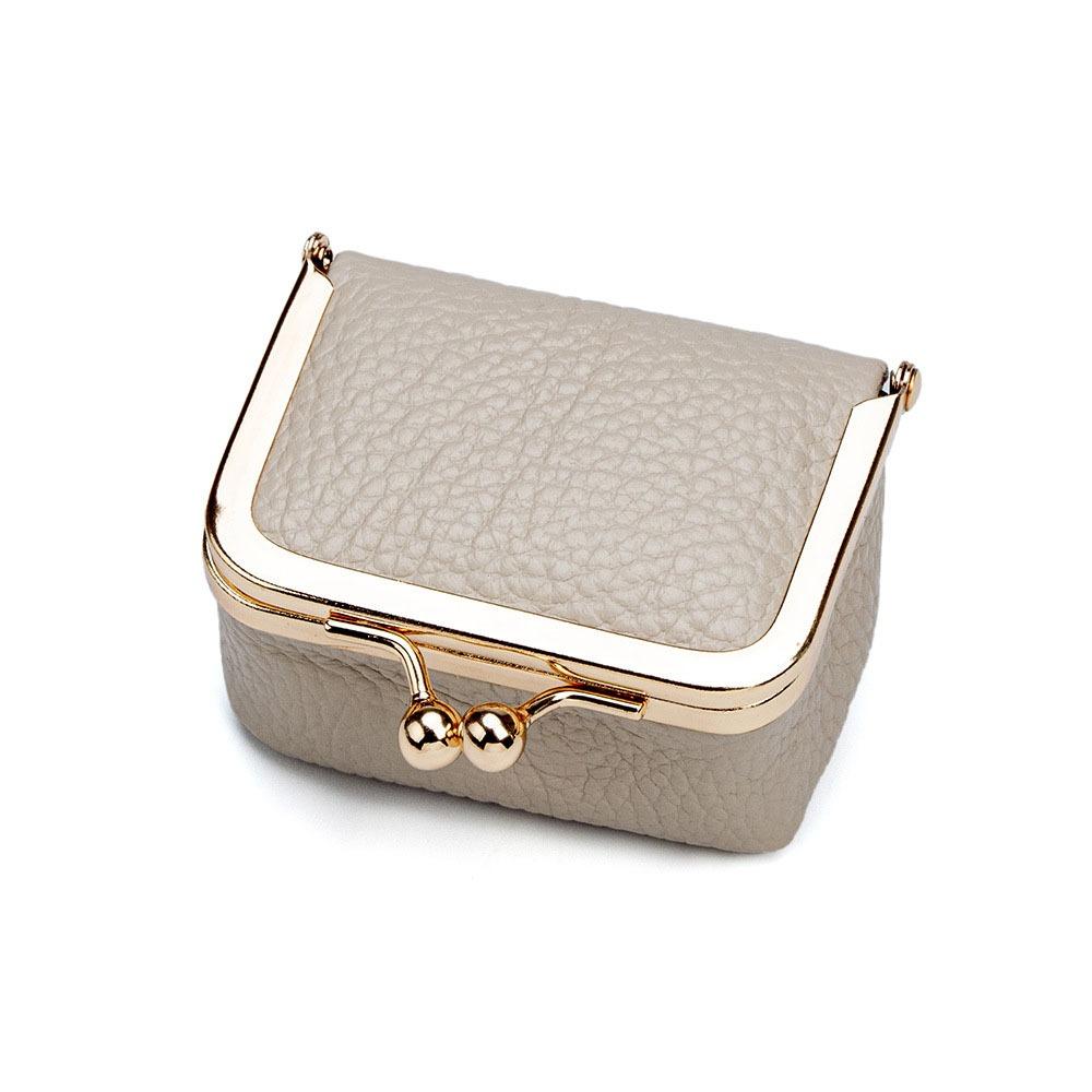 Genuine Leather Kiss Lock Coin Purse Solid Color Small Item Bag Leather Jewelry Bag  Earrings