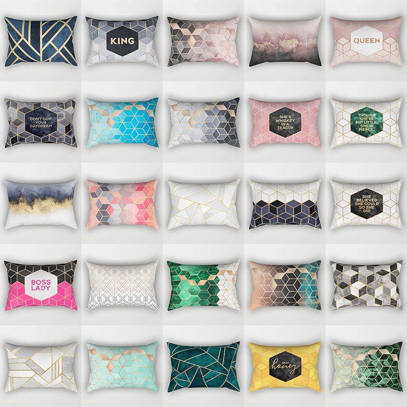 Soft And Comfortable Peach Skin Rectangle Pillow Case With Chic Geometric Marble Print For Home Styling