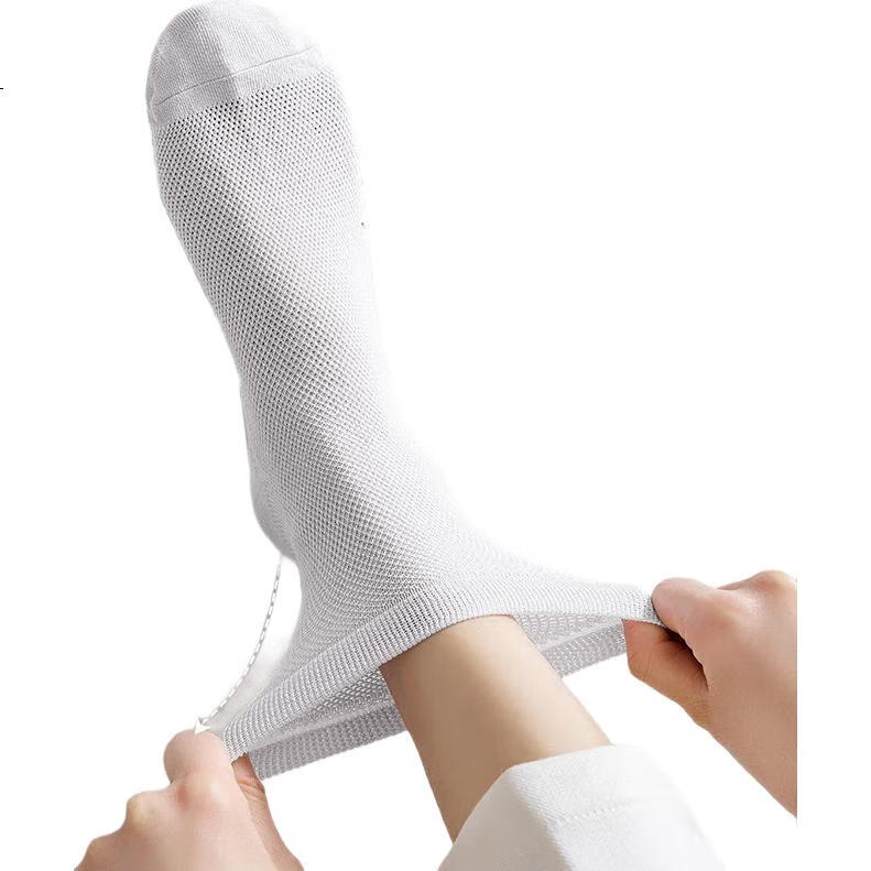 THREEGUN [Touch Series] Women's Socks, 100% Pure Cotton Mesh Mid-Calf Socks, 10A Antibacterial And Odor-Resistant, Foot Massage